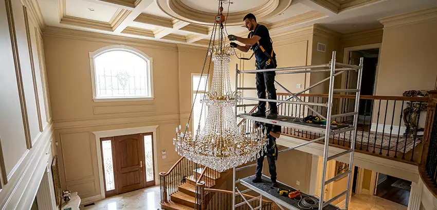 Two-Story Foyer Chandelier Installation in Ormond Beach